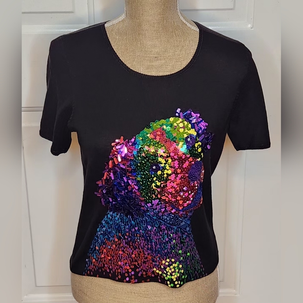 Michael Simon Black Light Sweater with Multicolor Sequins Size S